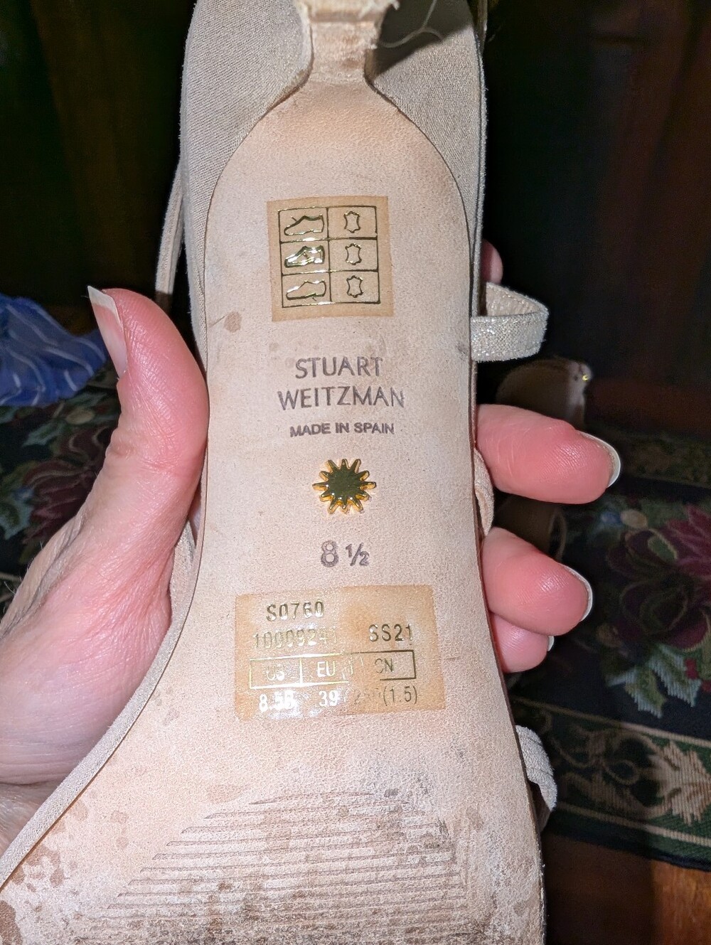 Stuart Weitzman Nude Shimmer Strappy Slingback Heels Size 8.5 Made in Spain - Picture 6 of 7